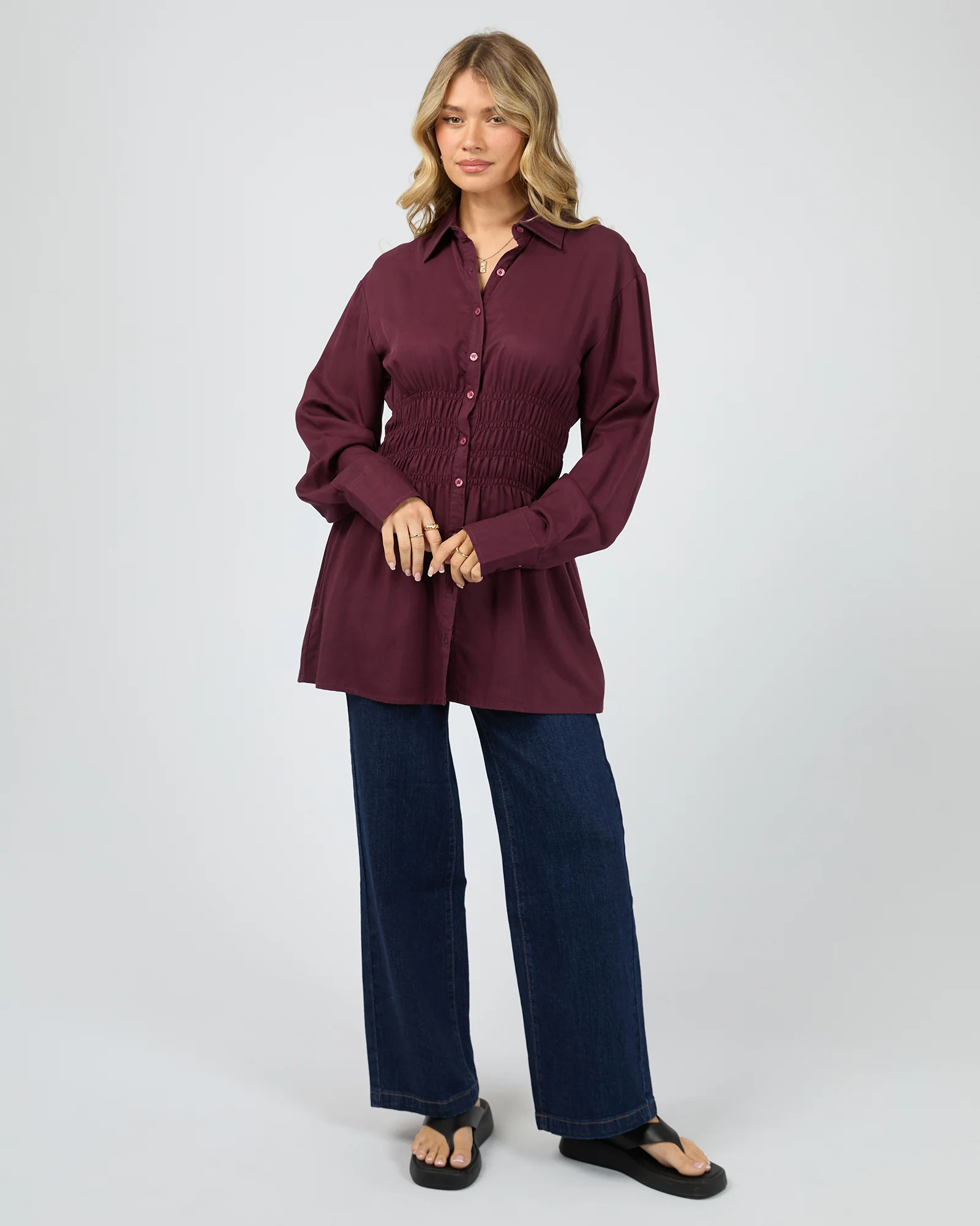 Aae Ruched Shirt Burgundy - Image 3