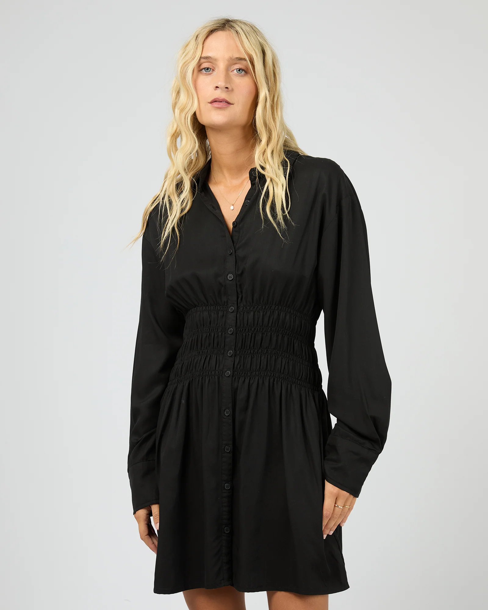 Aae Ruched Shirt Dress Black