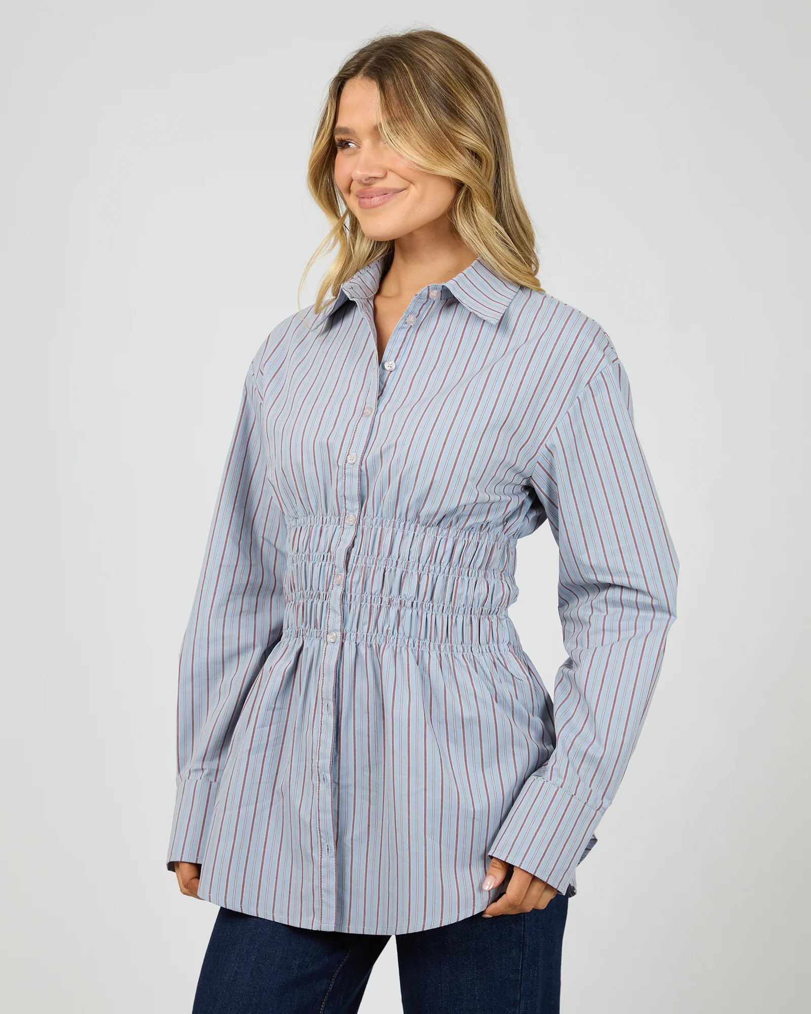 Aae Ruched Stripe Shirt Blue - Image 5