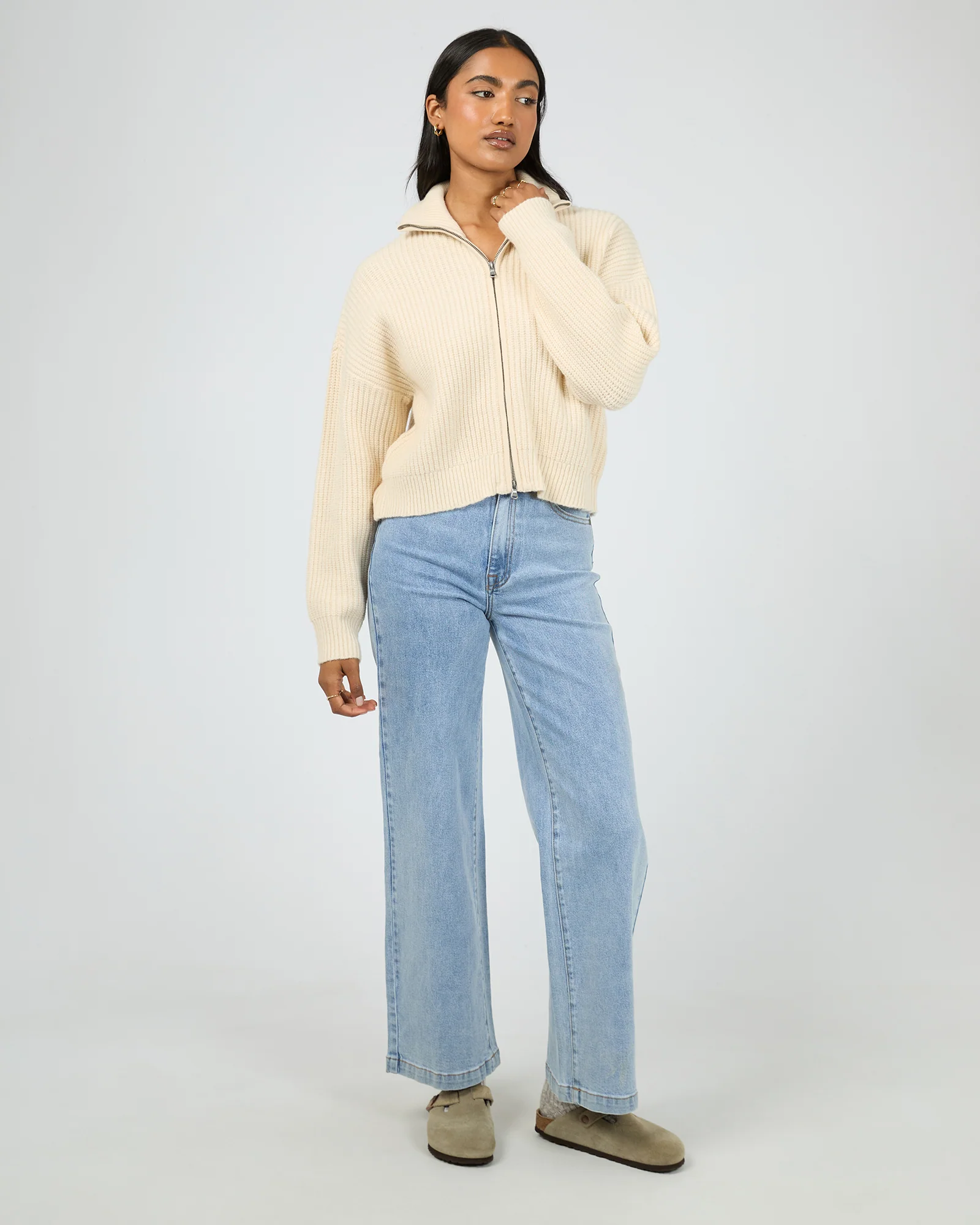 Bridie Knit Zip Through Vanilla - Image 2