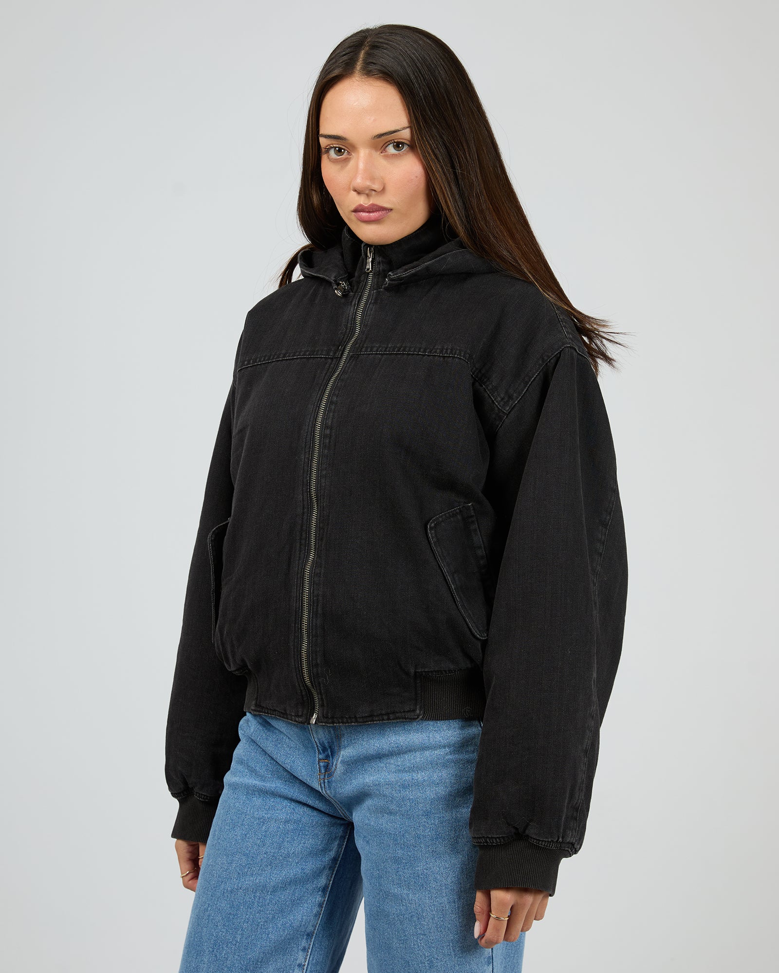 Brixton Denim Bomber Washed Black - Image 4