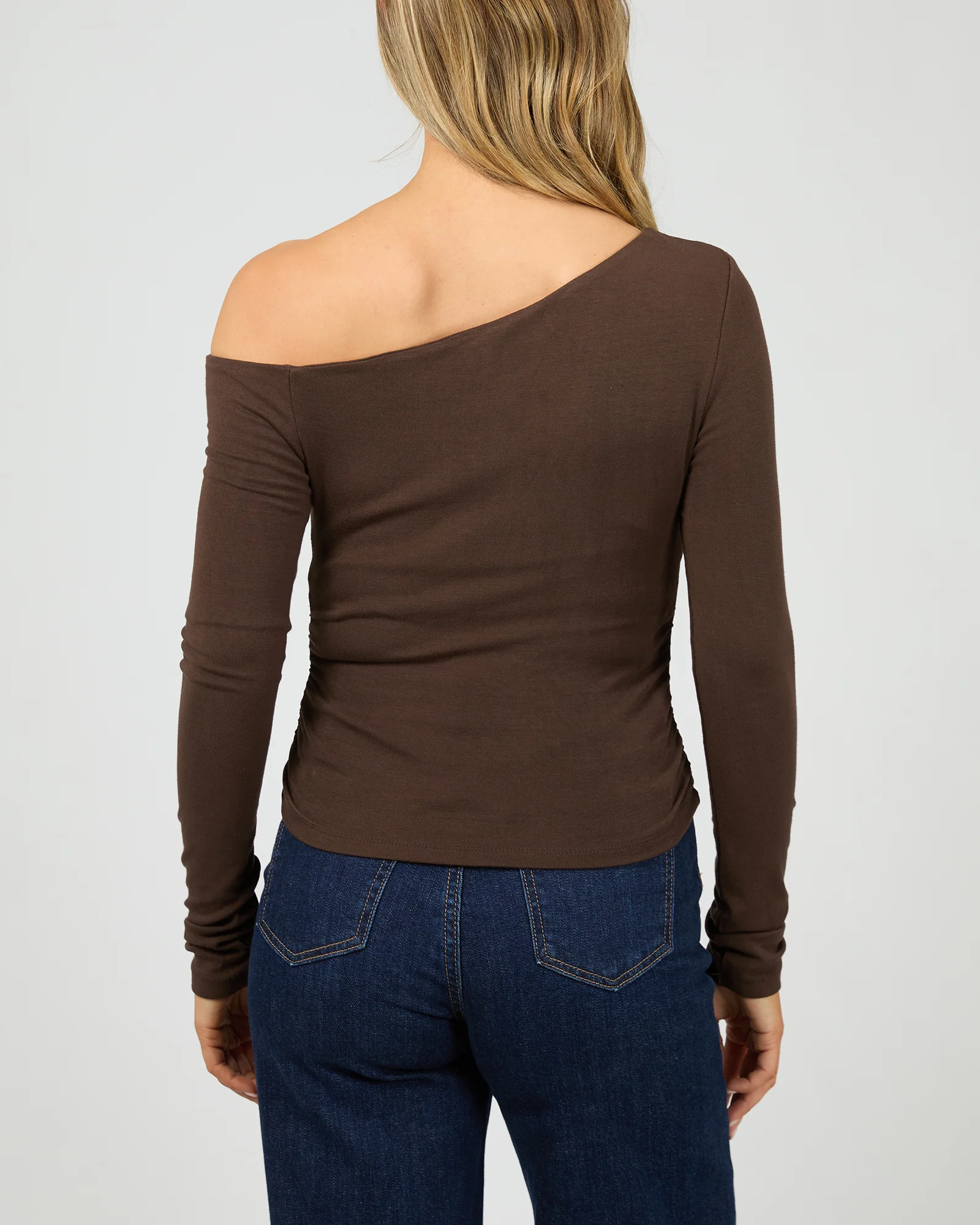 Kylie Off Shoulder Long Sleeve Top Brown - Image 4