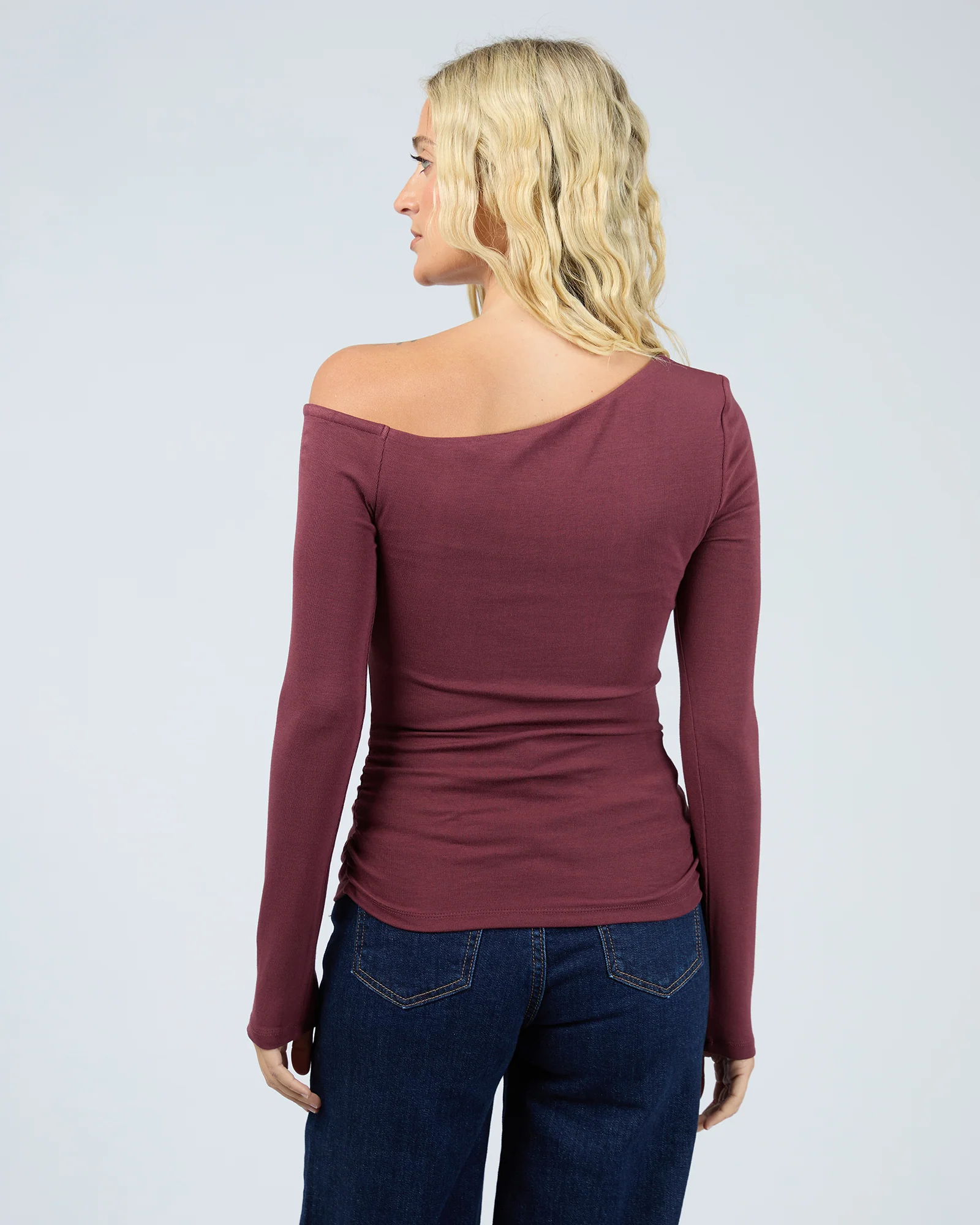 Kylie Off Shoulder Long Sleeve Top Burgundy - Image 4