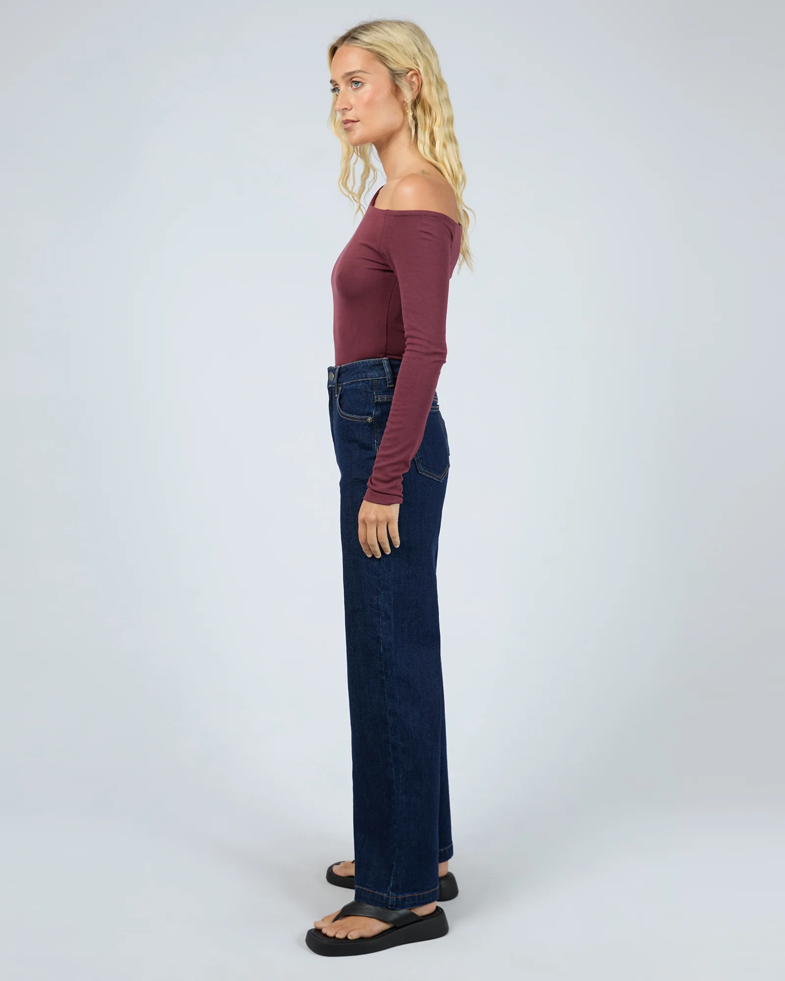 Kylie Off Shoulder Long Sleeve Top Burgundy - Image 7