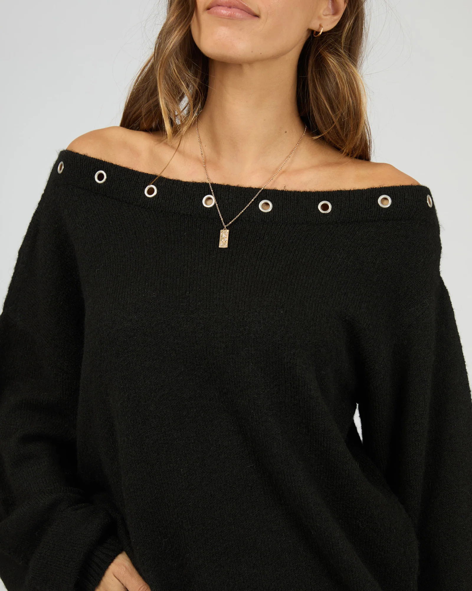 Lua Long Sleeve Off Shoulder Top Black - Image 5