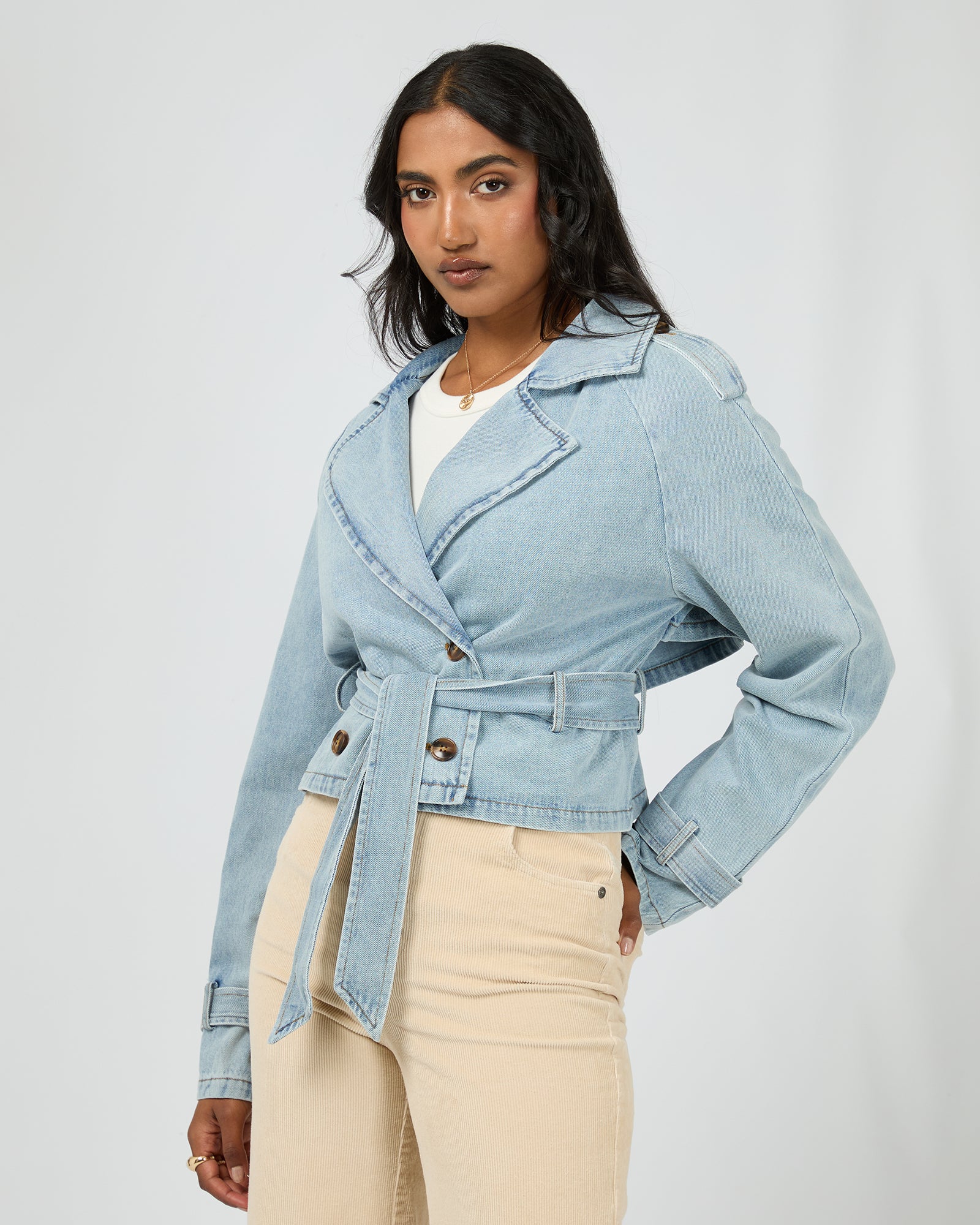 Rio Cropped Trench Light Blue - Image 4