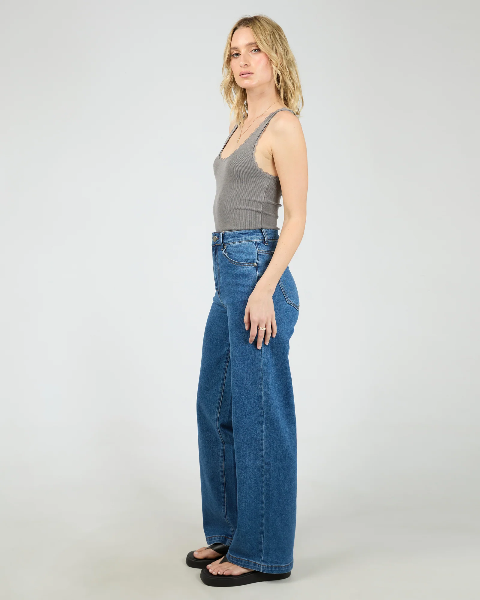 Washed Rib Lace Tank Charcoal - Image 6