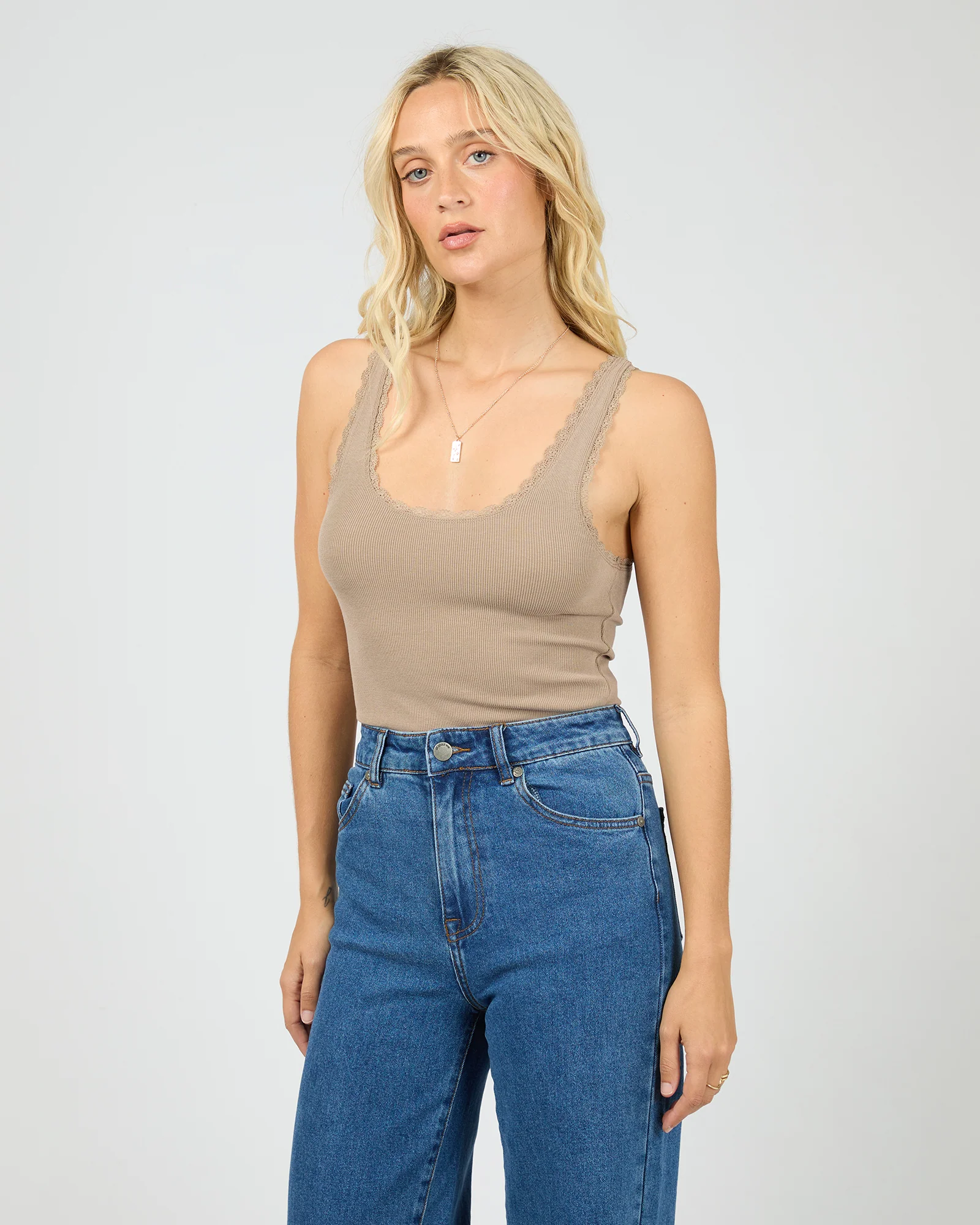 Washed Rib Lace Tank Stone - Image 4