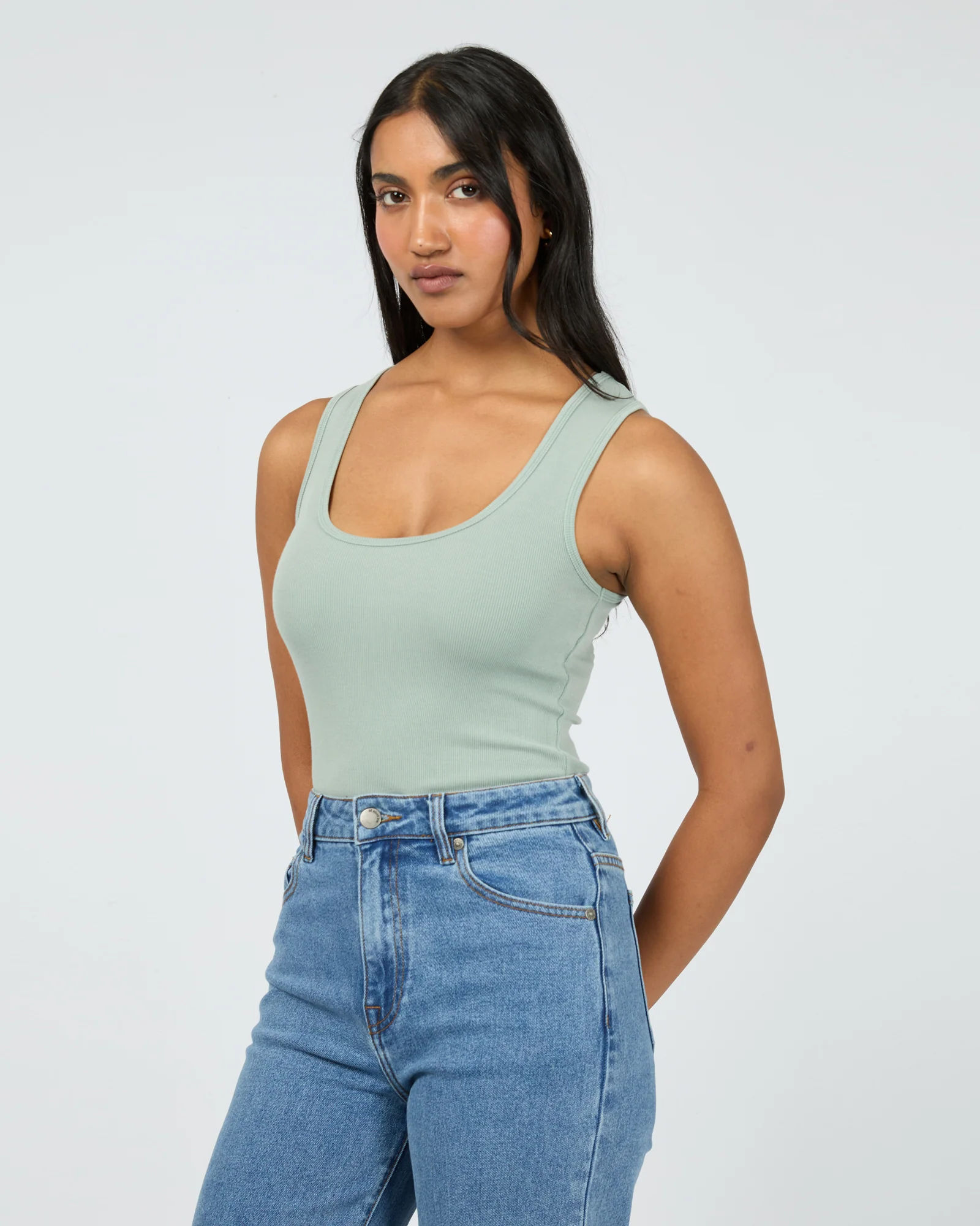 Washed Rib Scoop Neck Tank Sage - Image 4