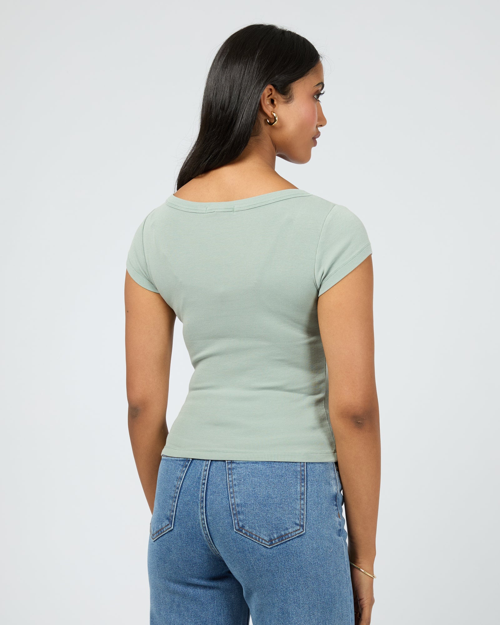 Washed Rib Scoop Neck Tee Sage - Image 3