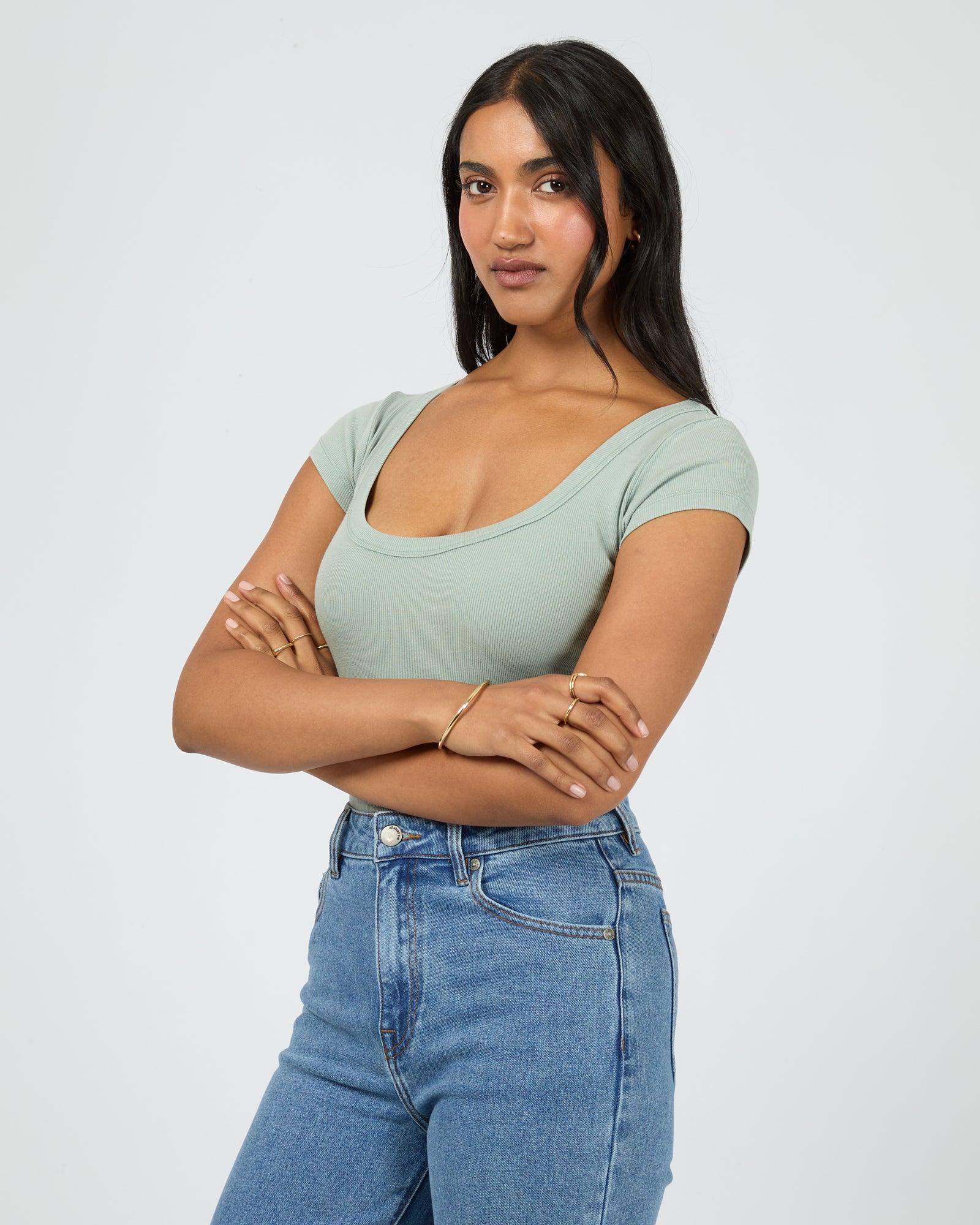 Washed Rib Scoop Neck Tee Sage - Image 4