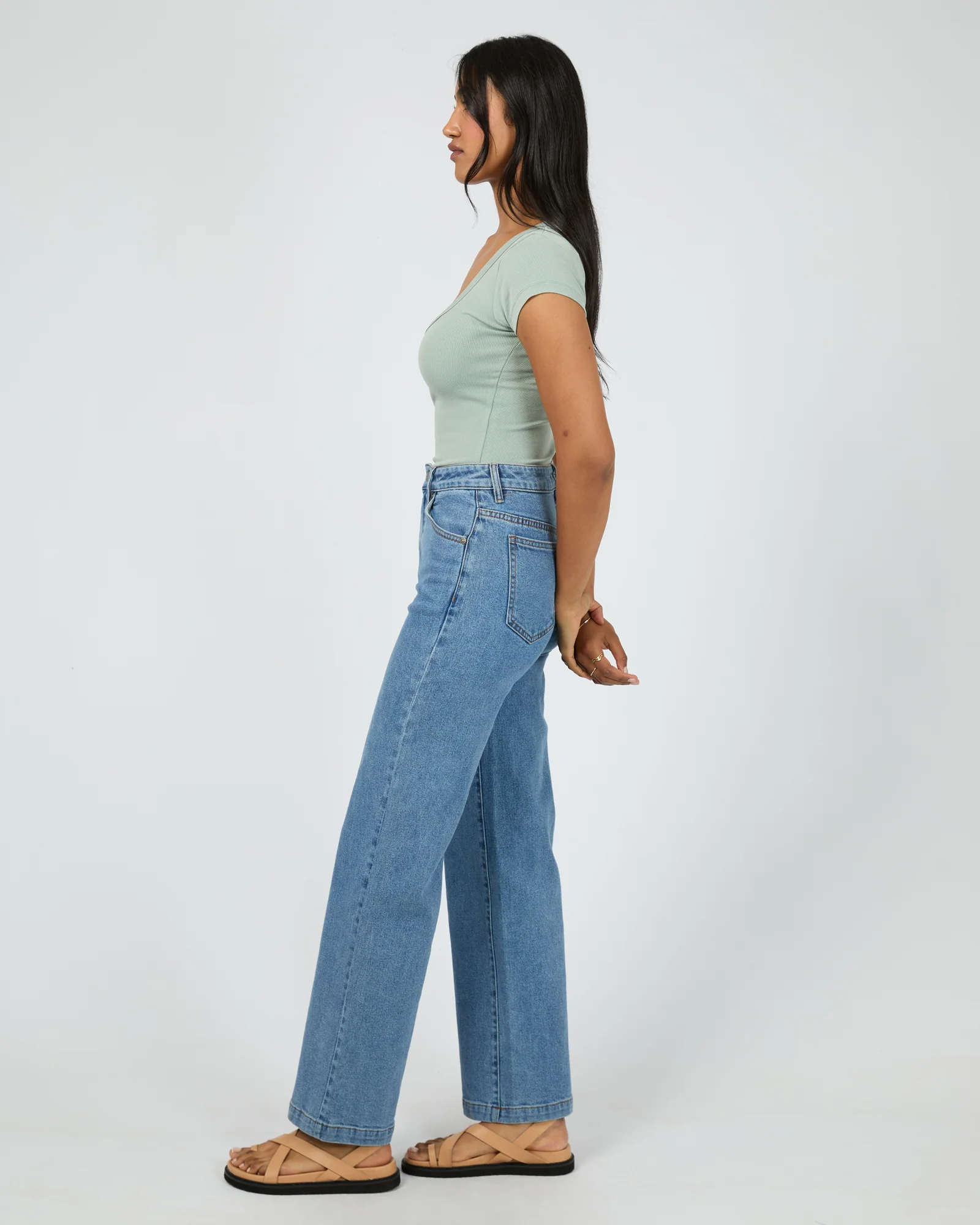 Washed Rib Scoop Neck Tee Sage - Image 6