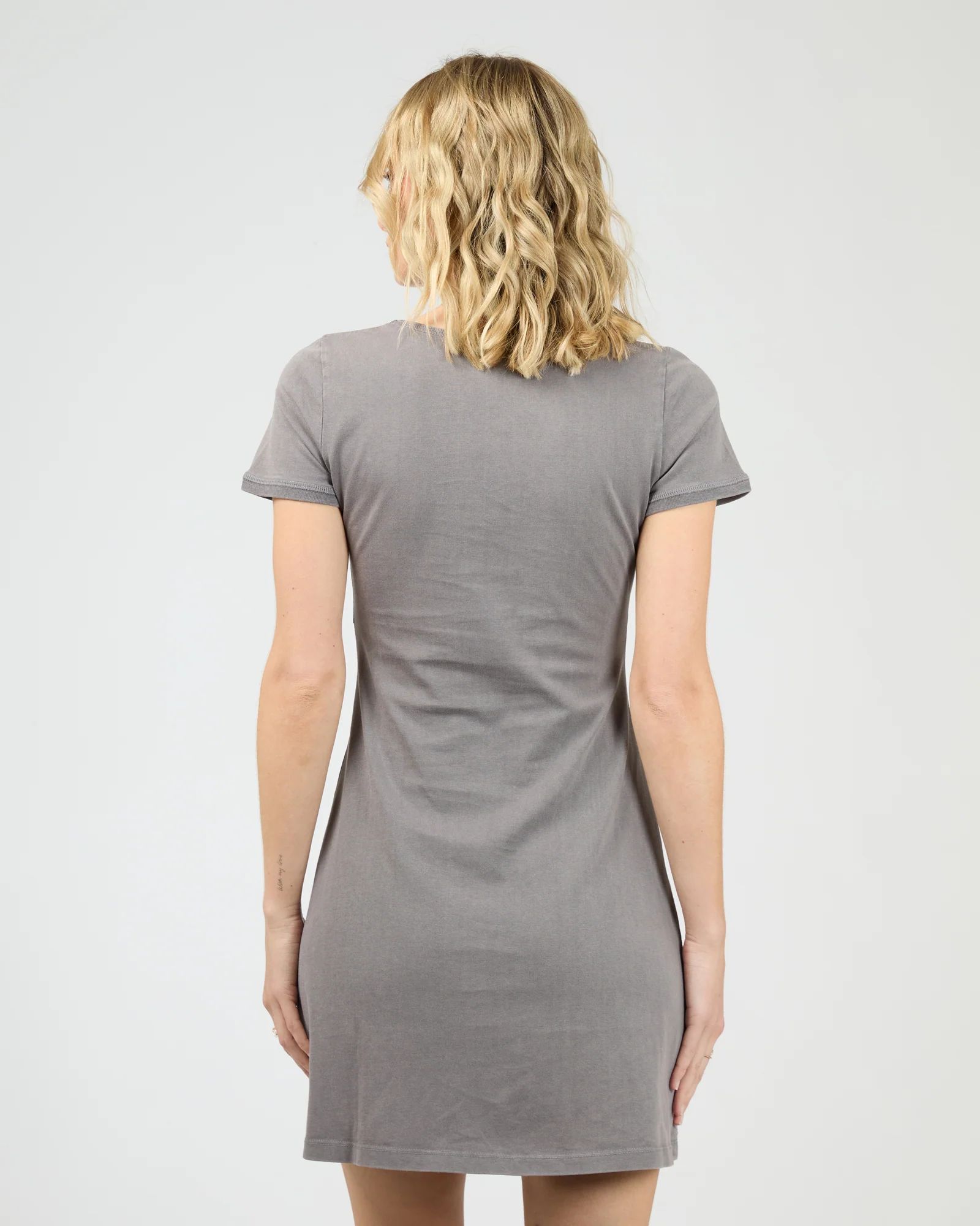 Washed V Neck Mini Dress Charcoal - Image 3